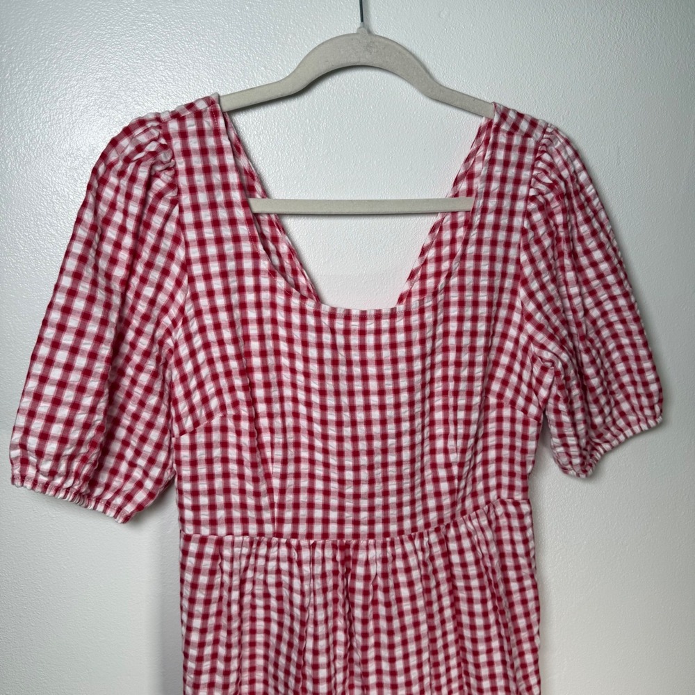 NWT LOFT Size 8 Picnic Gingham Cotton Puff Sleeve Dress Cottagecore Seersucker - Picture 4 of 12